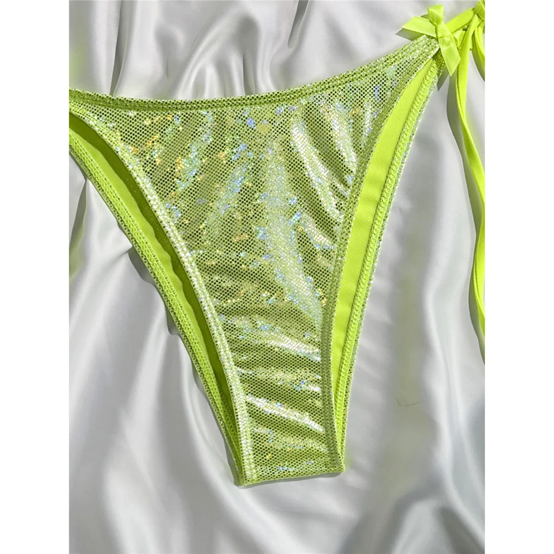 Glitzernder, funkelnder Neckholder-Bikini, Damen-Badebekleidung, zweiteiliger Bikini-Set, Badeanzug mit hohem Beinausschnitt, Badeanzug, Schwimmanzug V7269 – Detail 21