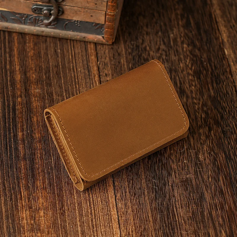 

Button Mini Cardcase Business Card Case Vintage Genuine Leather Tickets Credit Card Cover Women