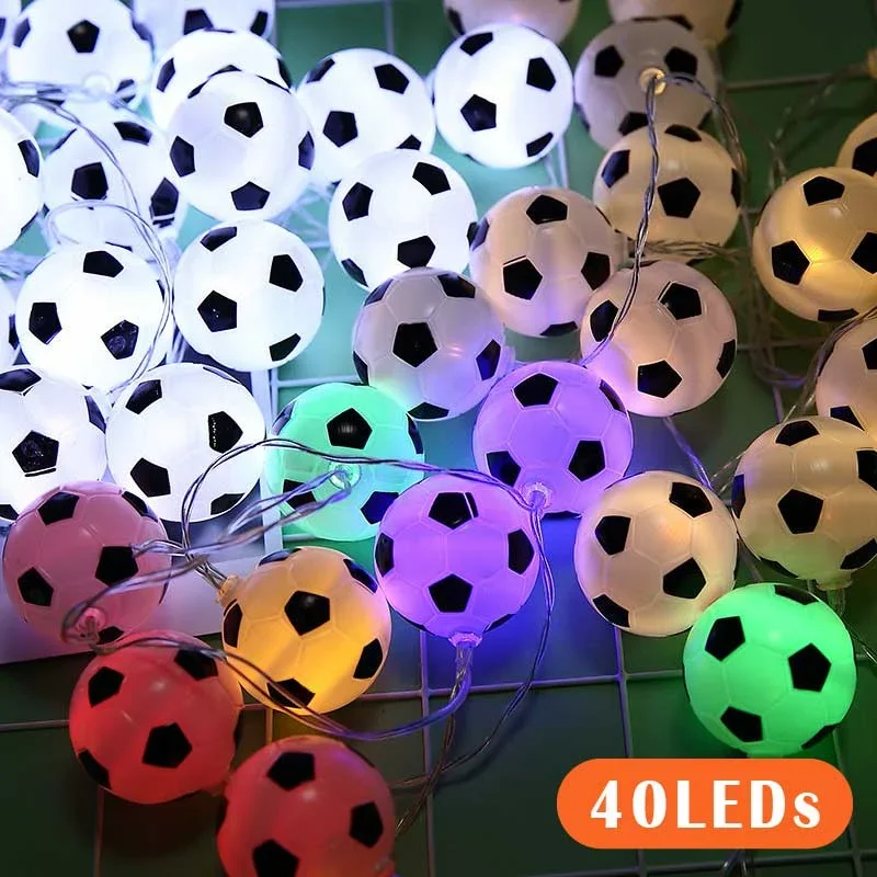 Guirnalda de luces LED con forma de balón de fútbol, luces colgantes decorativas para decoración de fiestas de Carnaval y Navidad, 6M, 40LED