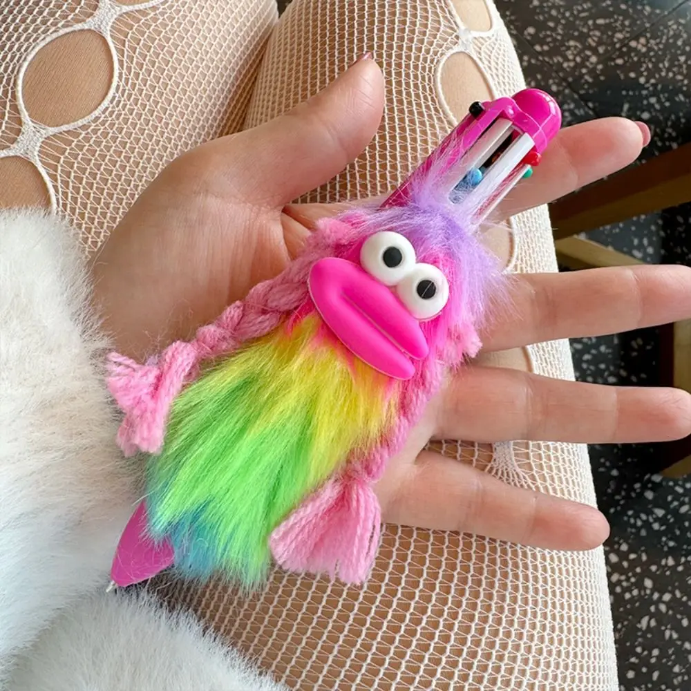 Bucktooth Rabbit Children's Plush Pen Sausage Mouth Handwriting Multi-color Ballpoint Pen Iridescence Writing Signing