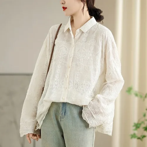 

SuperAen Korean Style Hook Flower Design Sweet Shirt Women 2025 Summer New Loose Casual Sun-protective Shirt