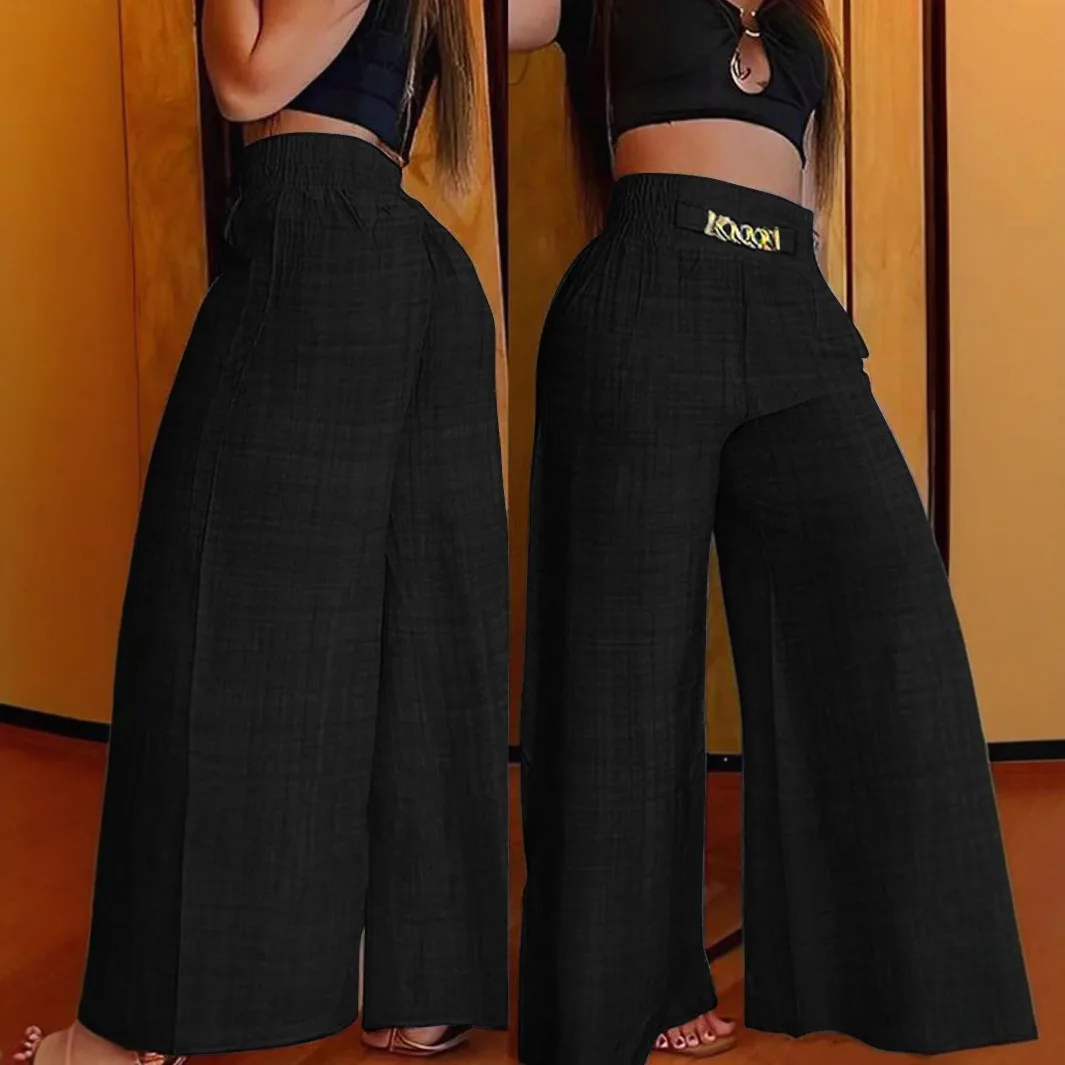 Women's Metal Decorative Button Wide Leg Casual Pants Loose Slimming Versatile Elegant Breathable Draped Trendy Daily Wear Pants