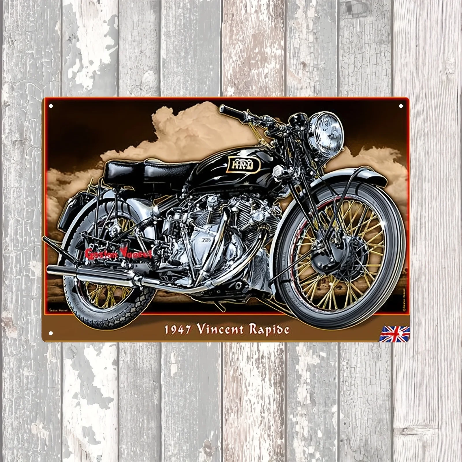 Vintage Motorcycle Tin Sign - Classic Iron Wall Art with 1947 Vincent Rapide Design, es, Indoor/Outdoor Decor for Home, Garage