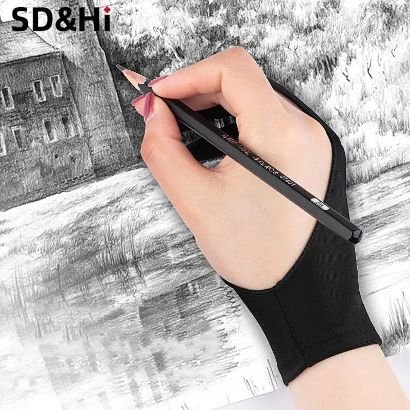 Anti-touch Two-Finger Hand Painting Gloves For Tablet Digital Board Screen Touch Drawing Anti-fouling Oil Painting Art Supplies