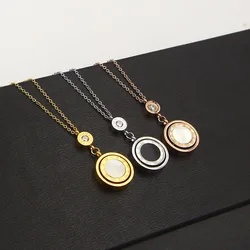 Stainless Steel Jewelry Double Circle Roman Numeral Necklace For Women Turnable Black White Shell Pendent Necklace Jewelry Party