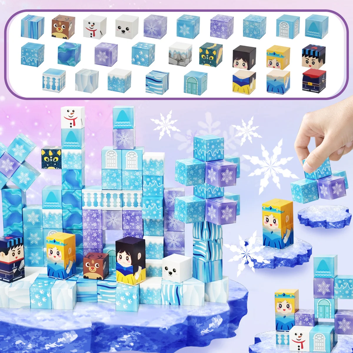 Ice and Snow World Magnetic Block Set, Ice and Snow Magic Castle Theme, Princess, Knight, Snowman Magnetic Blocks, Magnetic Blo