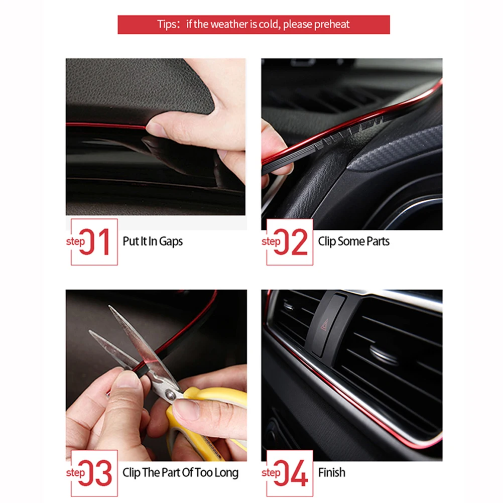 

5M Red Decorative Trim Strip Auto Interior Exterior Plated Moulding Decoration Line Scratch Resistant Electroplated Shiny