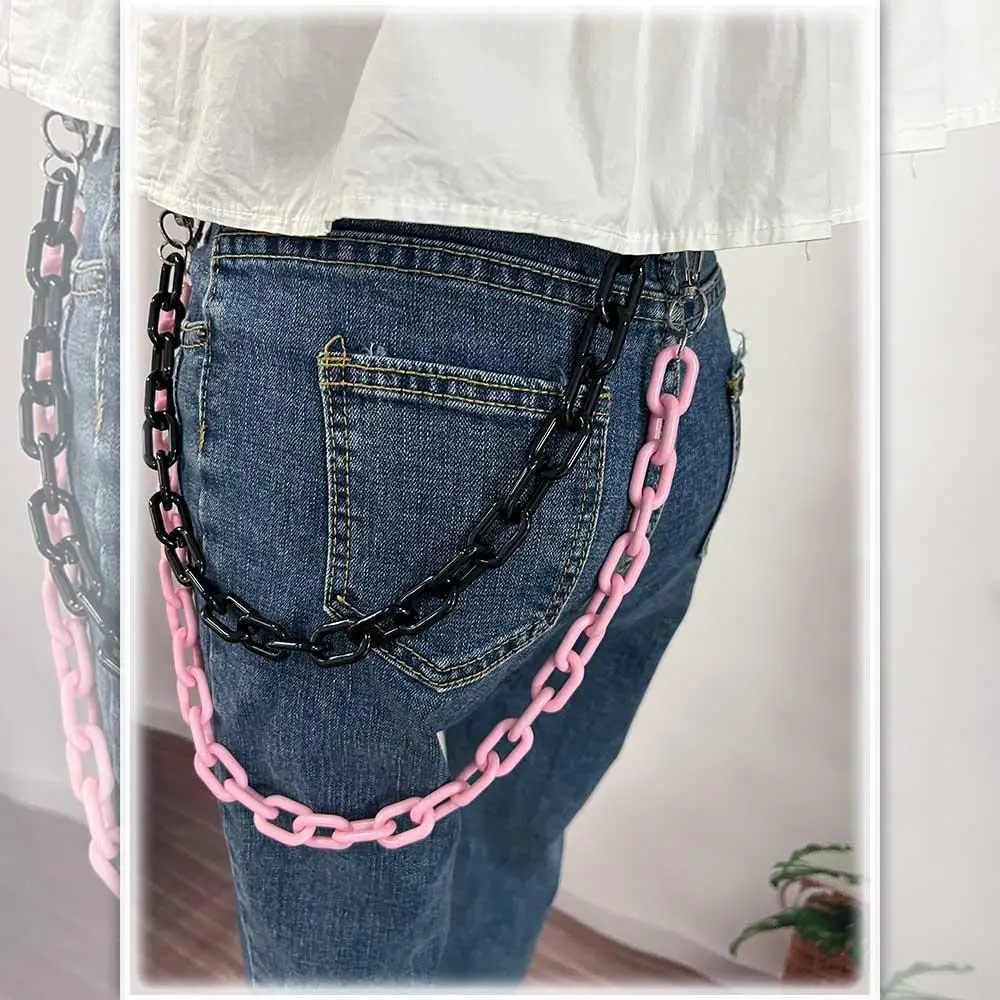 Metaal Roze Vrouwen Hip Hop Kleding Decoratie Acryl Kettingen Broek Kettingen Punk Stijl Taille Kettingen Dubbellaags Plastic Riemen