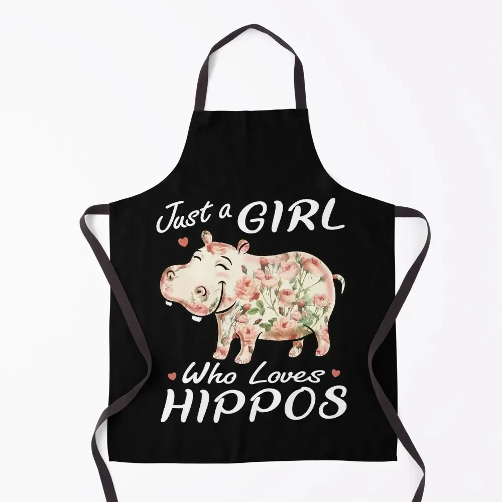 Just A Girl Who Loves Hippos Flower Hippopotamus Apron For Nail Stylist Restaurant Apron