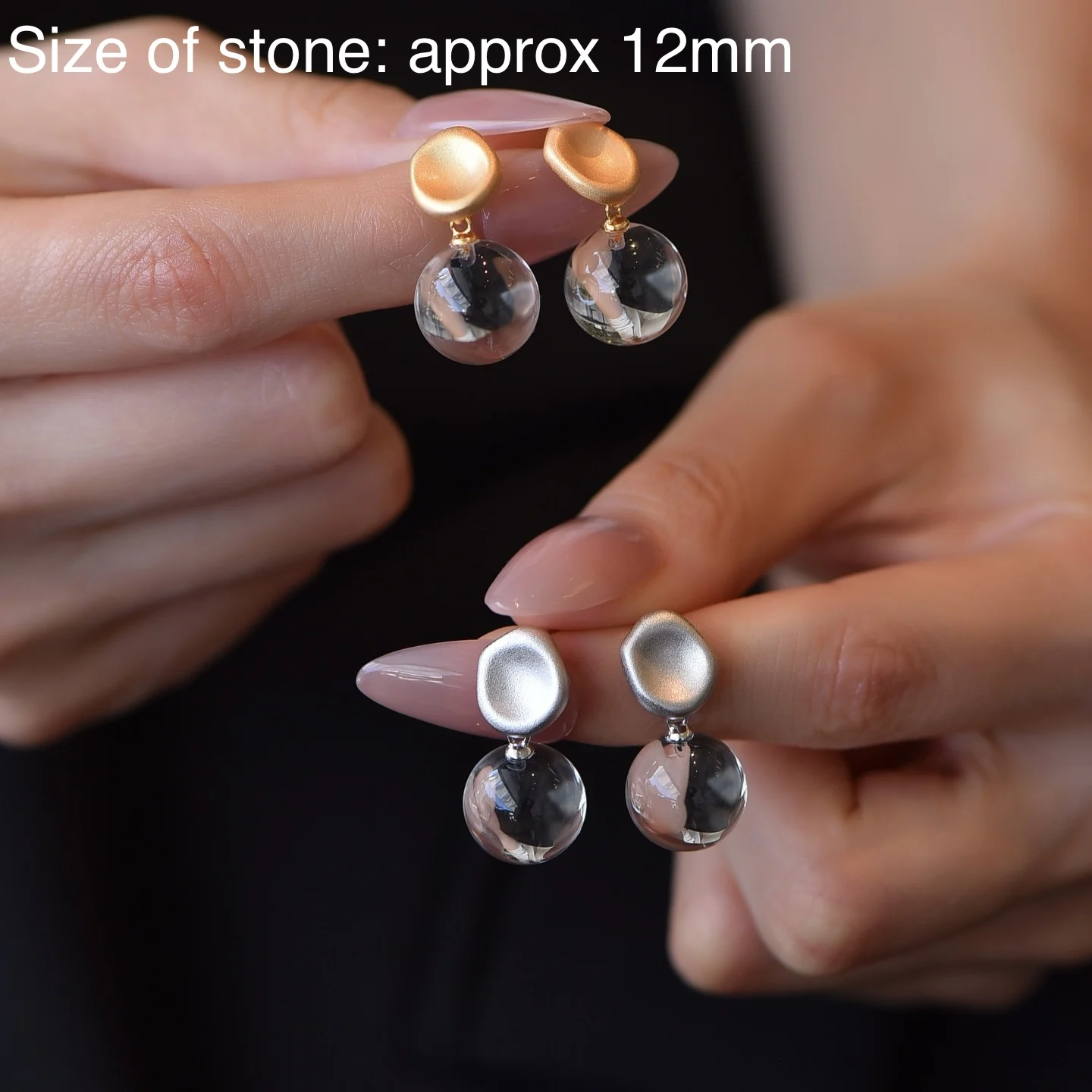 1 Pair Fengbaowu Natural Stone Rock Quartz Sphere Earring Ear Stud 925 Sterling Silver Crystal Jewelry Gift For Women