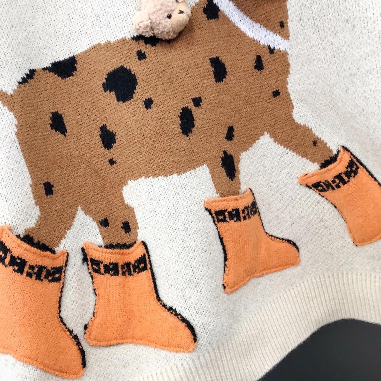 Autumn Winter New American Retro Design Fashion Puppy Jacquard 3D Cartoon Loose Pullover Long Sleeve Sweater Anime Hoodie