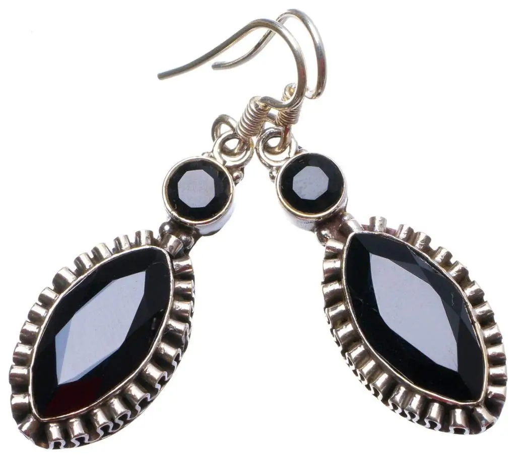 

StarGems® Natural Black Onyx Handmade Unique 925 Sterling Silver Earrings 1.5" X3609