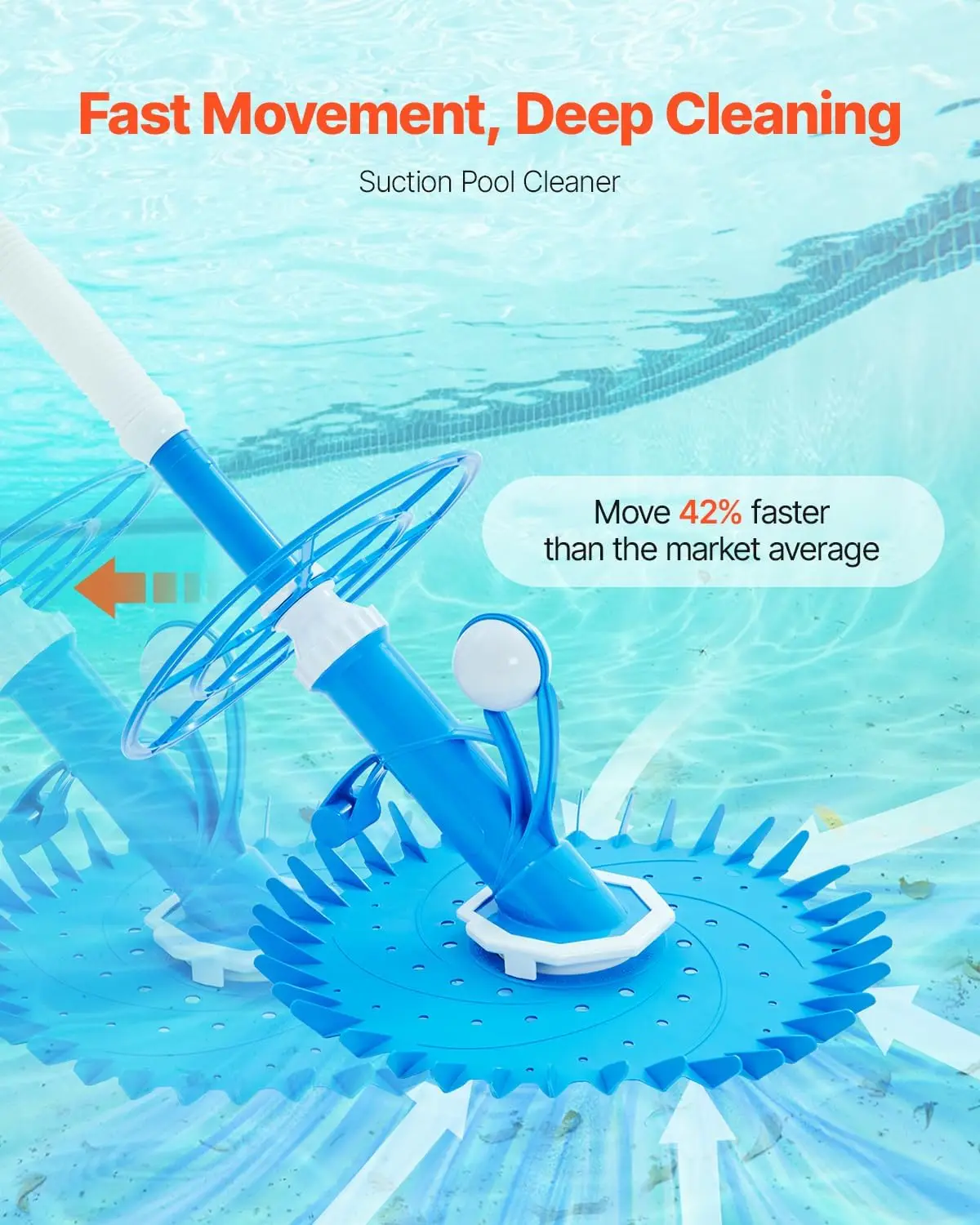 Suction Pool Cleaner, Automatic Pool Vacuum Cleaner with Extra Diaphragm, Suction Sweeper with 12 x 32 in Hoses & 36-FinCleaning