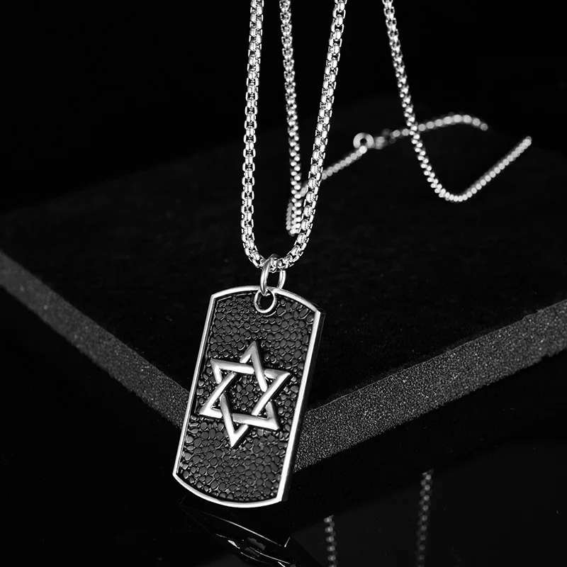 Solomon Punk Star of David Pendant Necklace Stainless Steel Hexagram Lucky Aumlet Hip Hop Judaism Titanium Motorcycle Jewelry