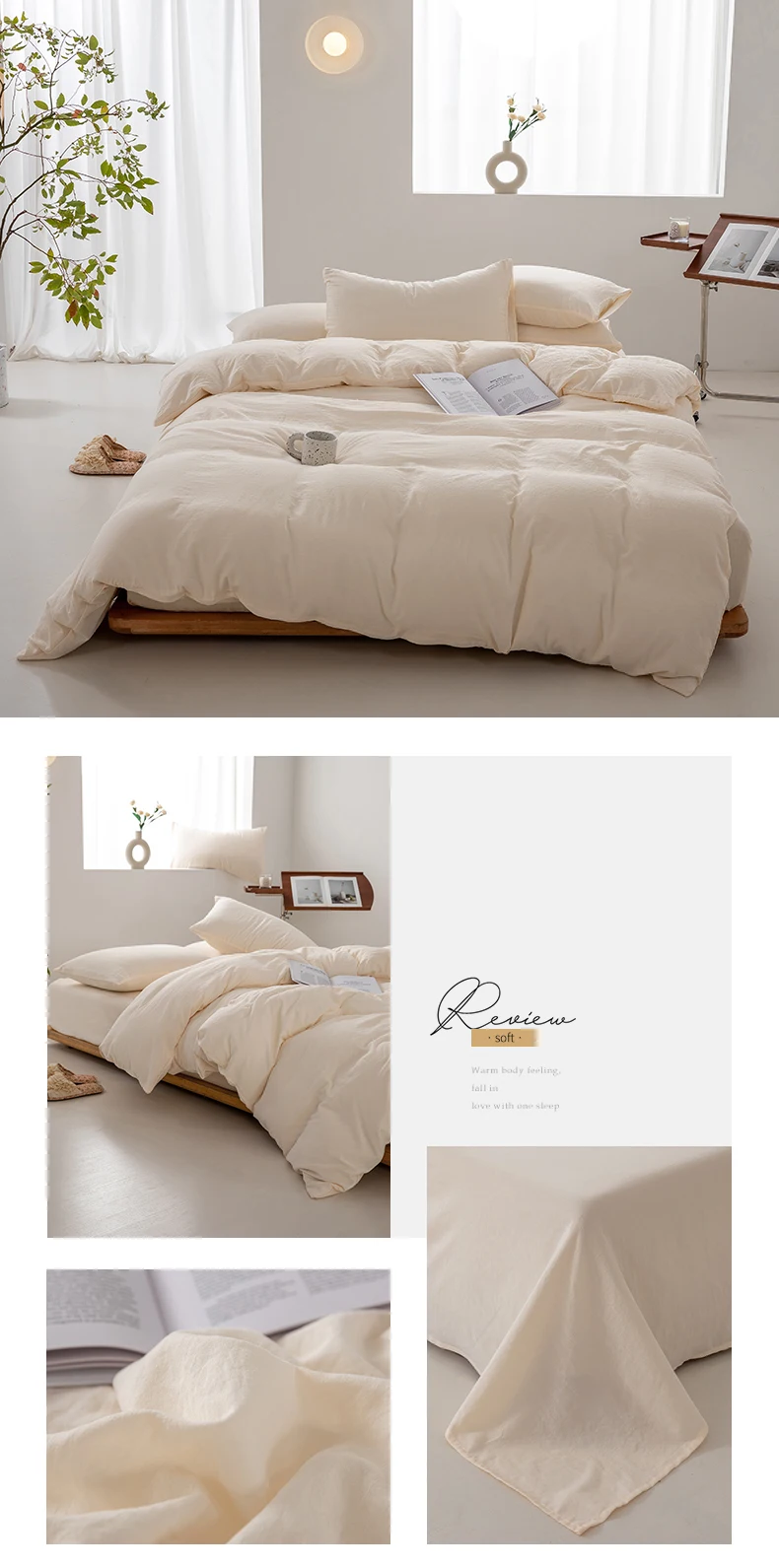 1pc Solid Color Duvet Cover 100% Washed Cotton Quilt Cover Japanese Minimalist Style Bedding Single Double King Queen Size Bed