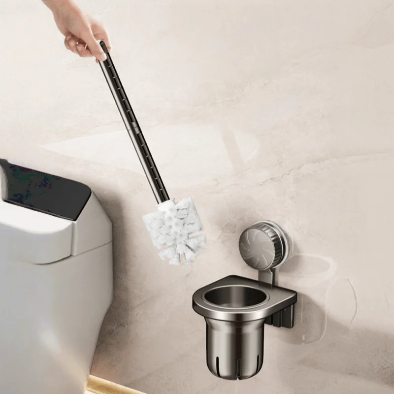 Wall Mounted Long Handle Toilet Brush Set For Easy Bathroom Cleaning Including Bracket Non Perforated Suction Cup Toilet Brush