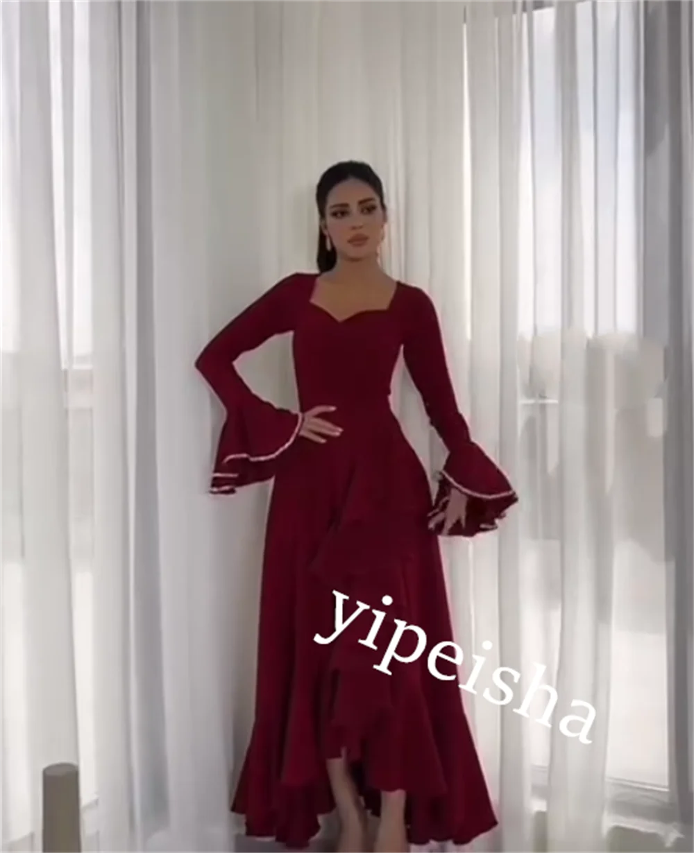 Jiayigong-vestido Midi de quinceañera con diamantes de imitación, traje con volantes, cuello cuadrado, a medida, Arabia Saudita