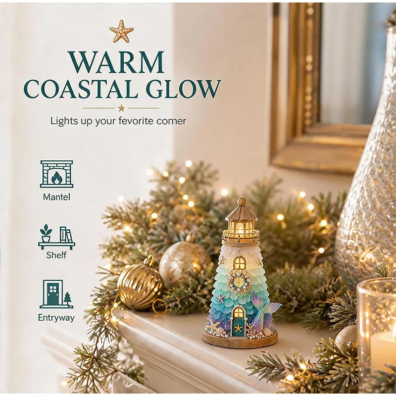 Diy Lighted Lighthouse Sea-glass Craft Kit With Accessories Instruction Manual Handmade Halloween Christmas Home Decor Ornament