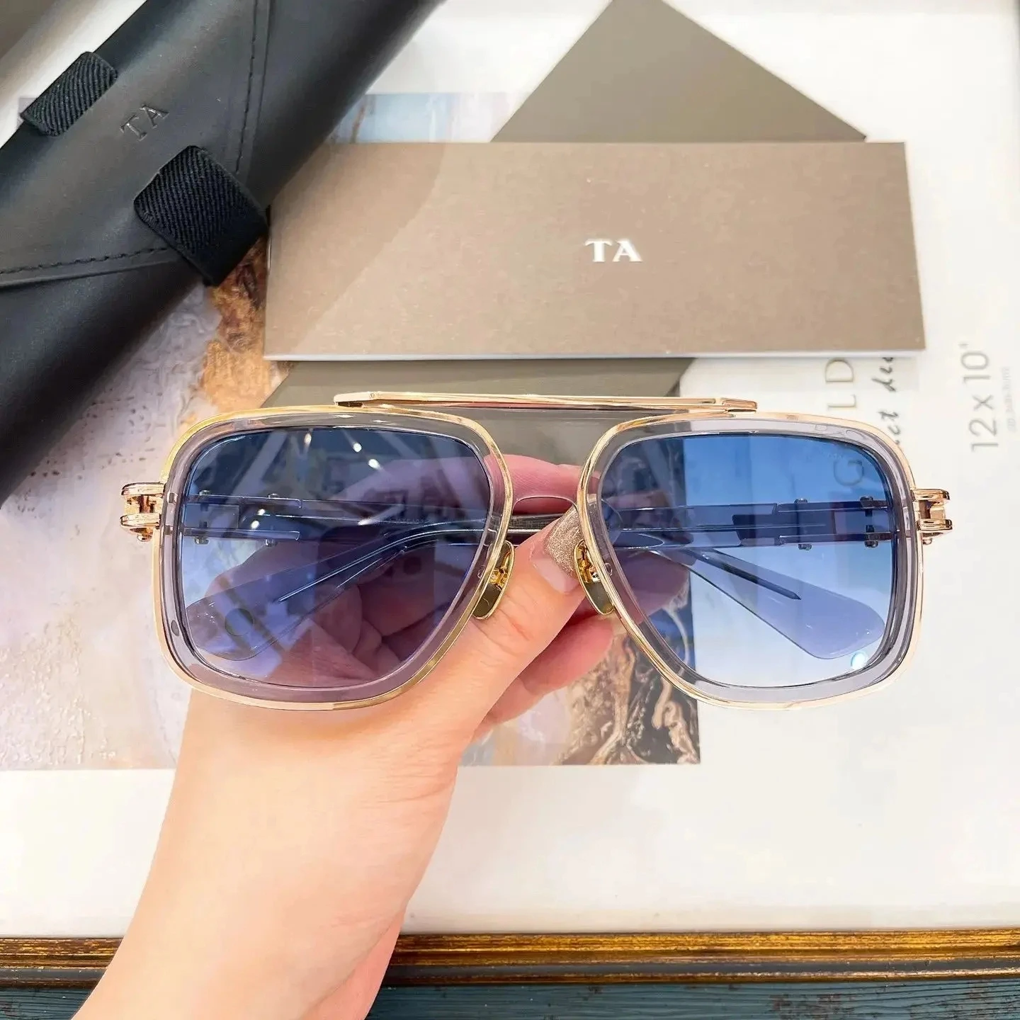 

Authentic For DIYTA DT DTS403 LXN-EVO UV400 Square Retro Men Women Sun Glasses Gradient Blue Lenses Male Couple Eyewear With Box