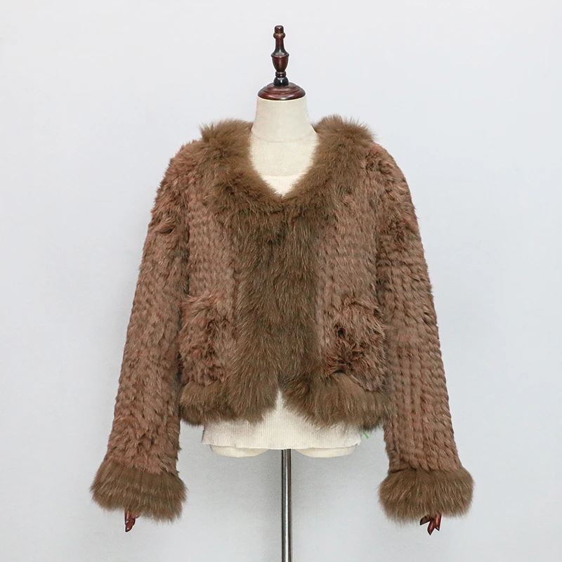 

New women's real rabbit hair knitted coat fashion fox hair collar knitted cloak thickened warm short jacket luxury fur tops