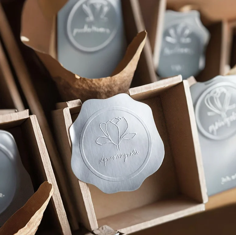 Customized matte silver convex sticker, concave logo, trademark printing, coffee handmade decorative label