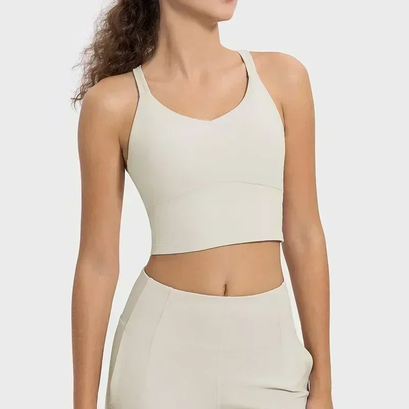 

Buttery Soft Strappy Back Sports Bras Padded Crisscross Backless U-neck Cropped Yoga Bras Workout Clothes for Women Gym Tank Top