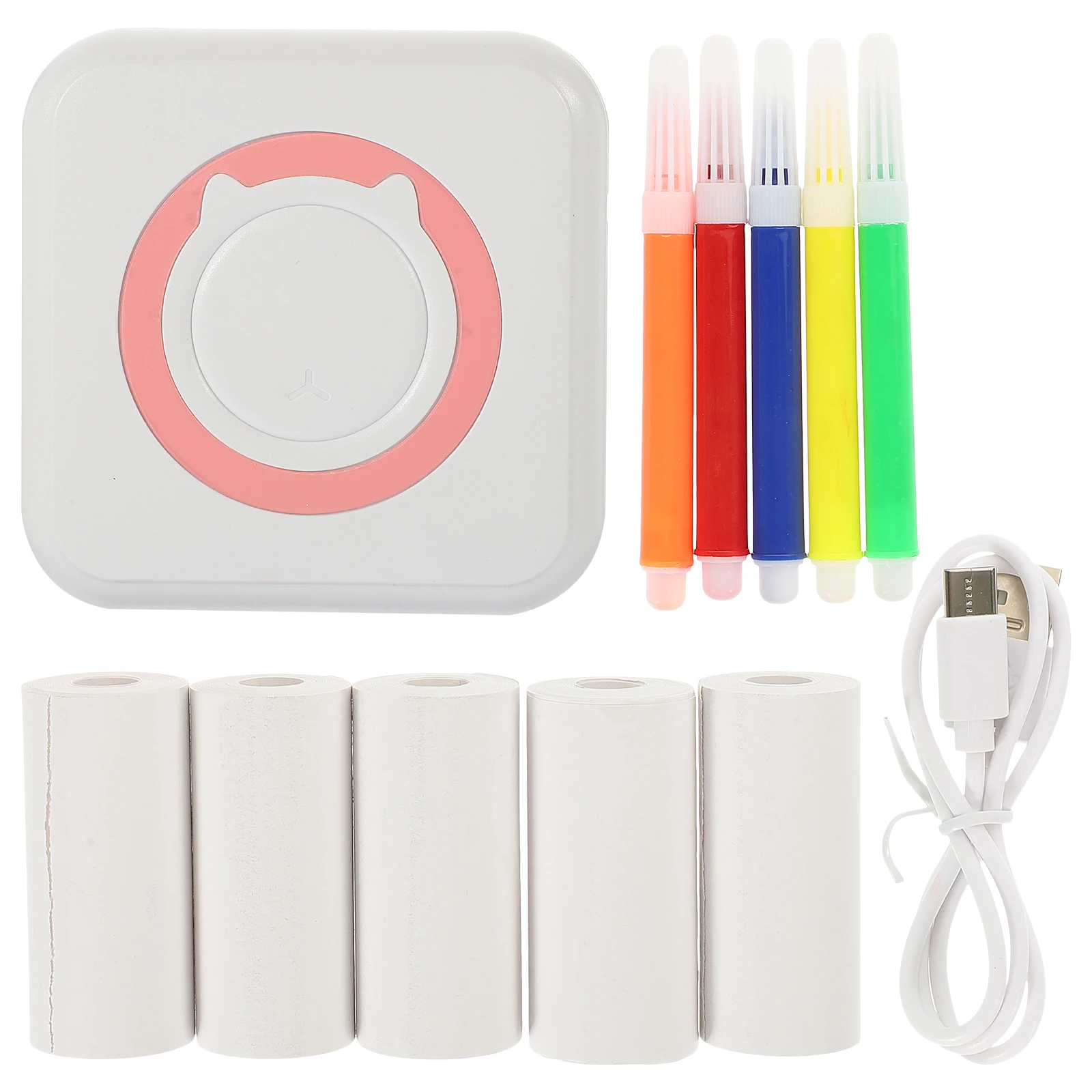

Mini Thermal Printer 1 Set 1 s Pink 5 Rolls Paper 5 Pens Label Maker Sticker Printing Machine Pocket USB Student Mini