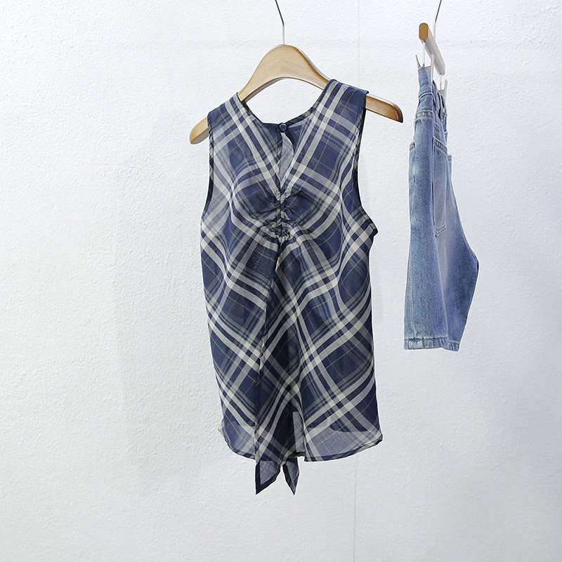 Gilet Ne Svel a Quadri Retrò da Donna, Vestibilità Slim, Versatile, Stratificato, Novità Primavera-Estate in Misto Cotone