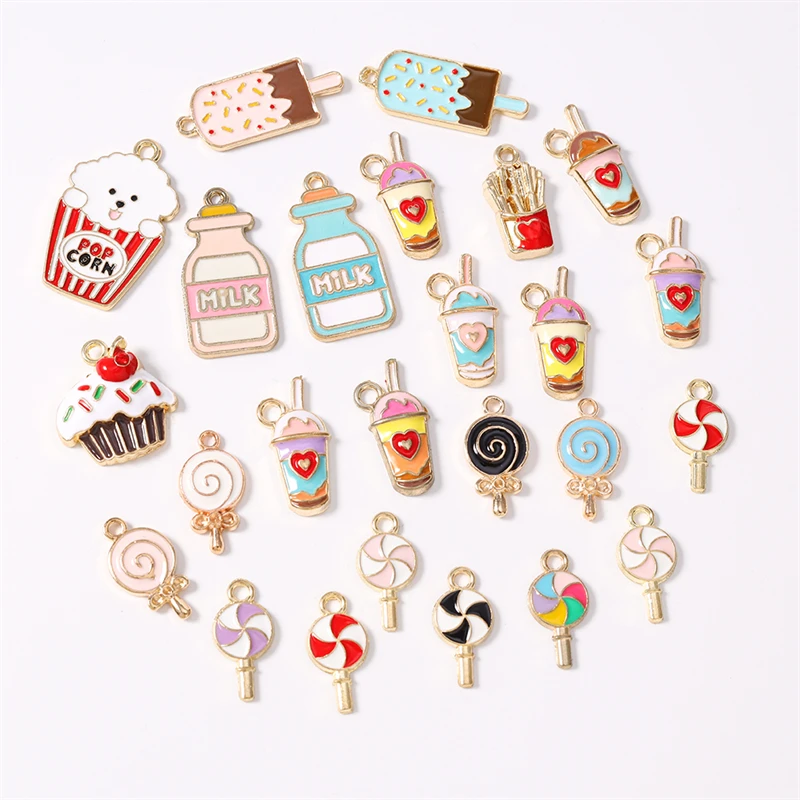 Duarte 20 Stück/Set Niedliche Emaille-Lebensmittel-Lollipop-Getränke-Anhänger für Schmuckherstellung, Ohrringe, Halsketten, DIY-Bastelzubehör – Detail 3
