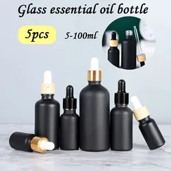 5pcs 5/10/20/30/50/100ml Black Frosted Dropper Bottle Refillable Glass Essential Oil Dropper Bottle Cosmetic Storage Container