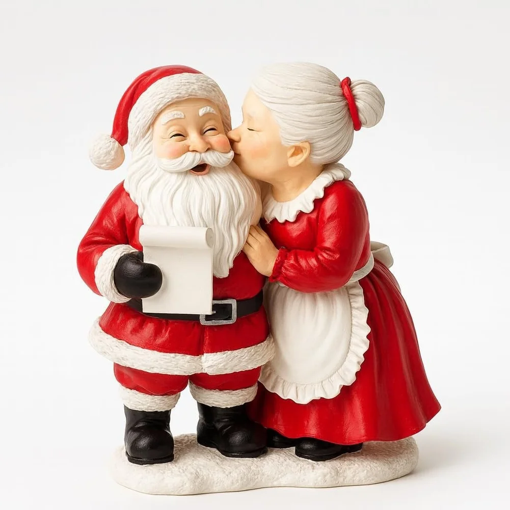 Resin Santa For claus Couple Figurine Vintage Style Red White Home Decor for Festive Tabletop Mantel Decoration 15x12x8cm