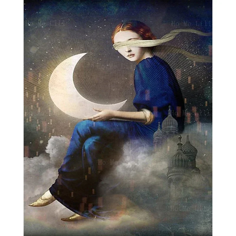 Fantasy Surrealism Kingdom Of Clouds Wonderland Night Sense Moon Creativity Canvas Wall Art By Ho Me Lili For Livingroom Decor