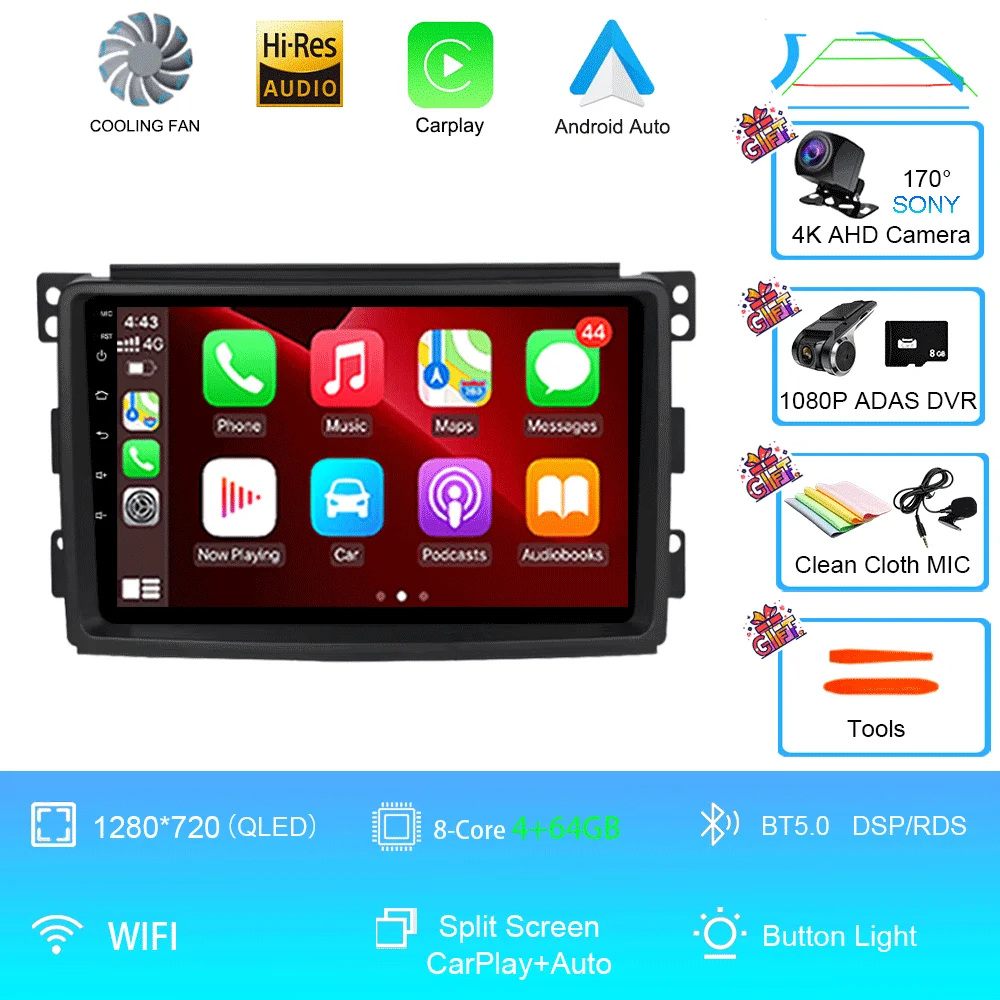 Android 15 Voor Mercedes Benz Smart Fortwo 451 2006 2007 2008 2009 Autoradio GPS Carplay Multimedia Speler Navigatie Stereo auto