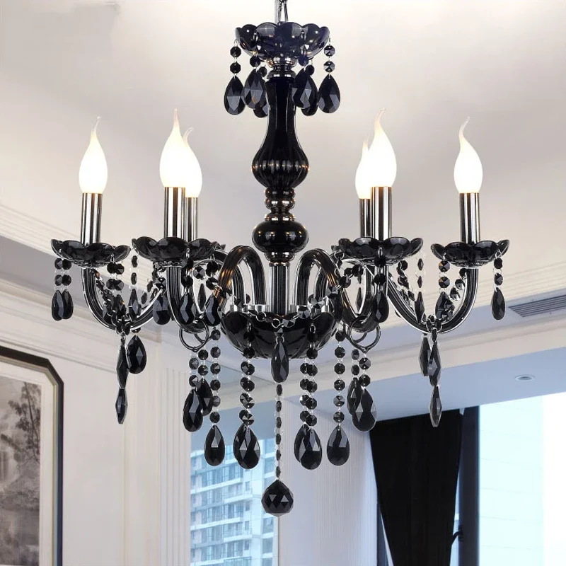 APRIL European Style Crystal Pendant Lamp Black Candle Lamp Luxurious Living Room Restaurant  Bedroom Villa Chandelier