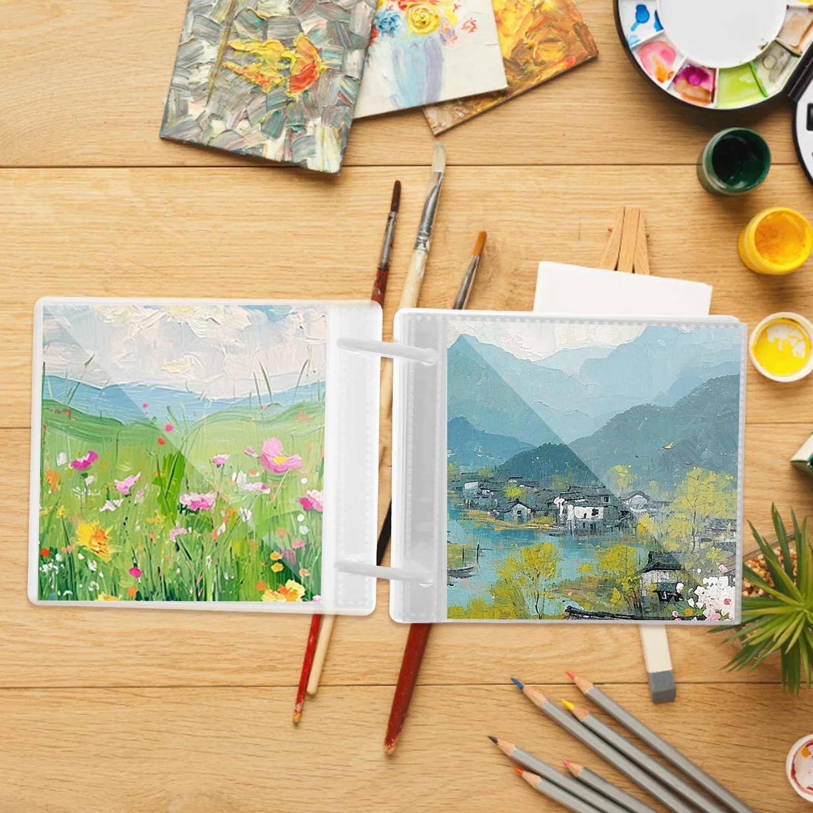 

1pcs Watercolor Painting Storage Large Capacity Looseleaf Binder Clear Pp Sleeves For Artwork Protection Refill Sheets For