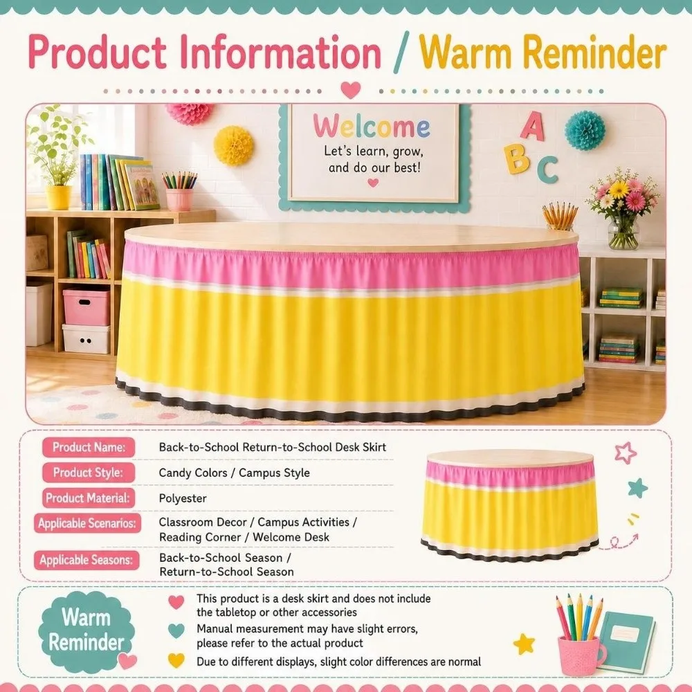 Candy Color Pencil Table Skirt Multi Size Multi-functional School Table Skirt Pencil Theme School Stationery Table Draping view 3