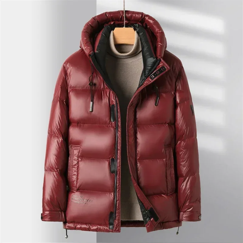 Winter Thick Warm Down Jacket Men's Shiny Wash-Free Jacket New Winter Wear Hooded Short Clothes