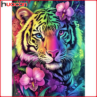 Huacan Diamond Painting Tiger Flower Diamond Embroidery Animal Complete Kit Picture Of Rhinestones