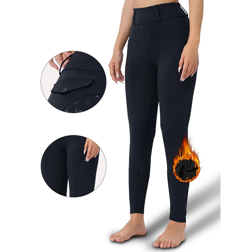 Pantalon équestre chaud en velours pour femme, pantalon d'équitation épais, silicone anti-aldes, haut audibelly tuck, culotte de gymnastique, extérieur, hiver