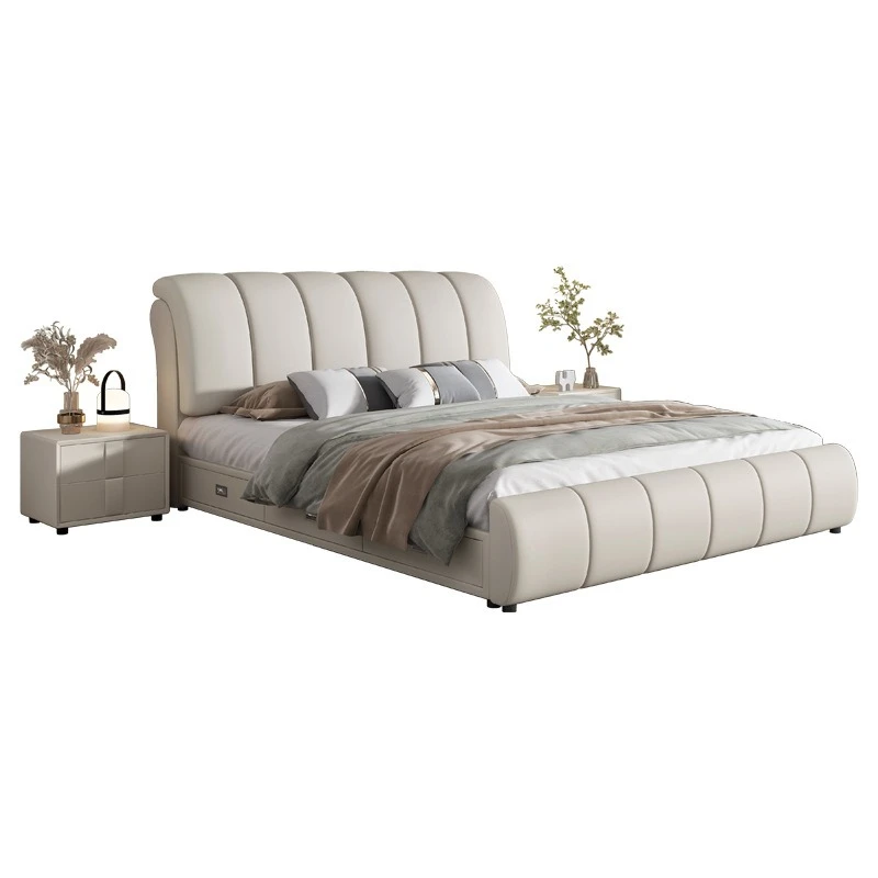 

Leather bed modern simple double cream wind technology cloth bed light luxury modern