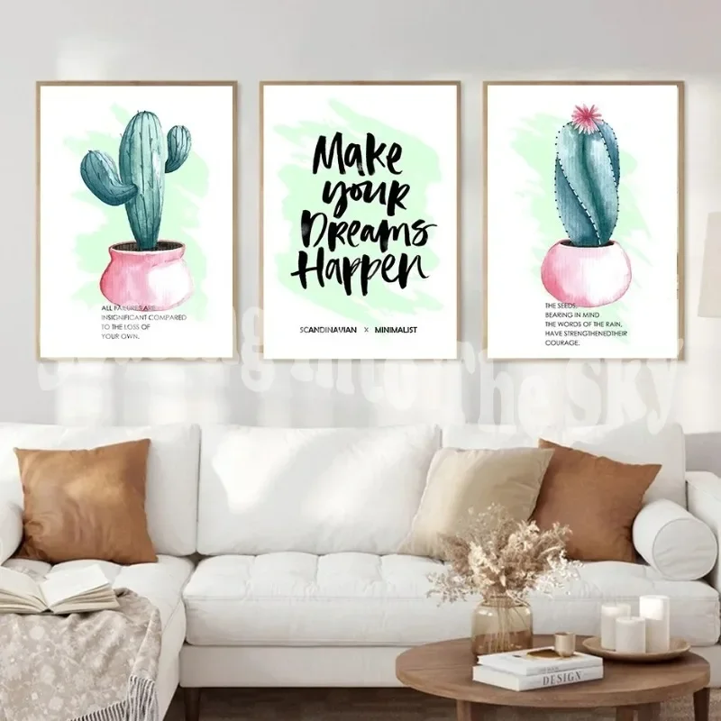 

1Pcs Nordic Style Poster Plants Wall Decororation Letters Interior Paintings Living Room Cactus Wall Art Canvas Painting Bedroom