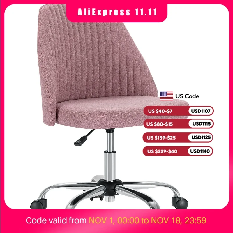 JHK Armless Small Desk Office Chair Cute Vanity Swivel Chair with Back Modern Fabric with Wheels Swivel Task Home Gaming Chair