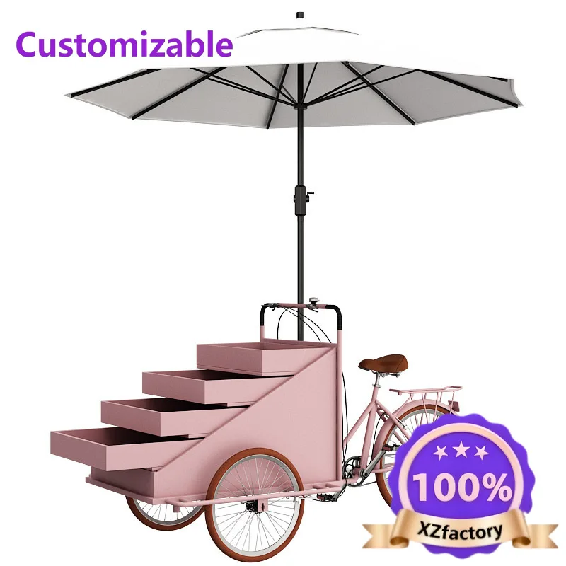 Factory Direct 2026 Top Rated Upside Down Donkey Three Wheels Stall Promotional Rack Food Cart Mobile Snack Cart