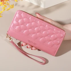 Fashion Quilted Long Wallet For Women, Zipper Around Clutch Coin Purse, Multi Card Slots Mobile Phone Bag