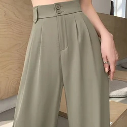 Pantalones de sastrería para mujer, pierna recta, cintura alta, trabajo, oficina, holgado, ropa rosa, pantalones anchos sueltos para mujer, calidad clásica G