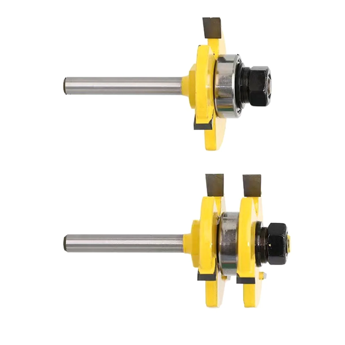 A002 2Pcs 1/4inch Shank Cutter 3-Tooth Tongue & Groove Joint Assemble Router Bits T-Slot Milling Cutter for Wood Milling