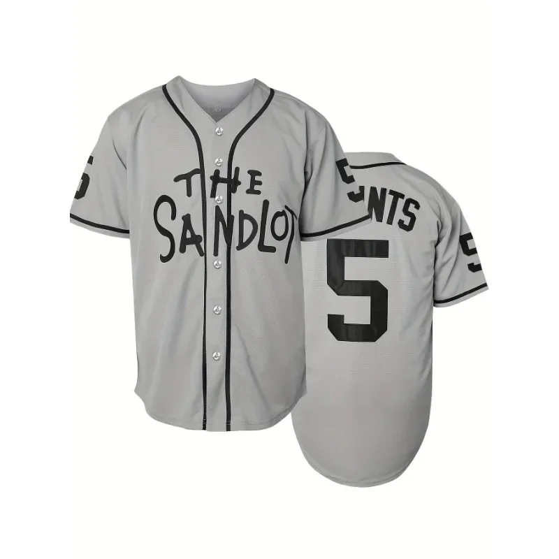 Plus Size Mens The Sandlot Heroic Graphic Print Jersey Shirt with Fashionable Buttons - Soft, Sporty Top for Baseball Fans