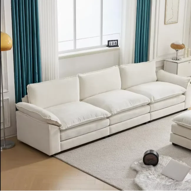 Modern Home Living Room Furniture Chinese Style White Fabric Sectional Sofa with Leather