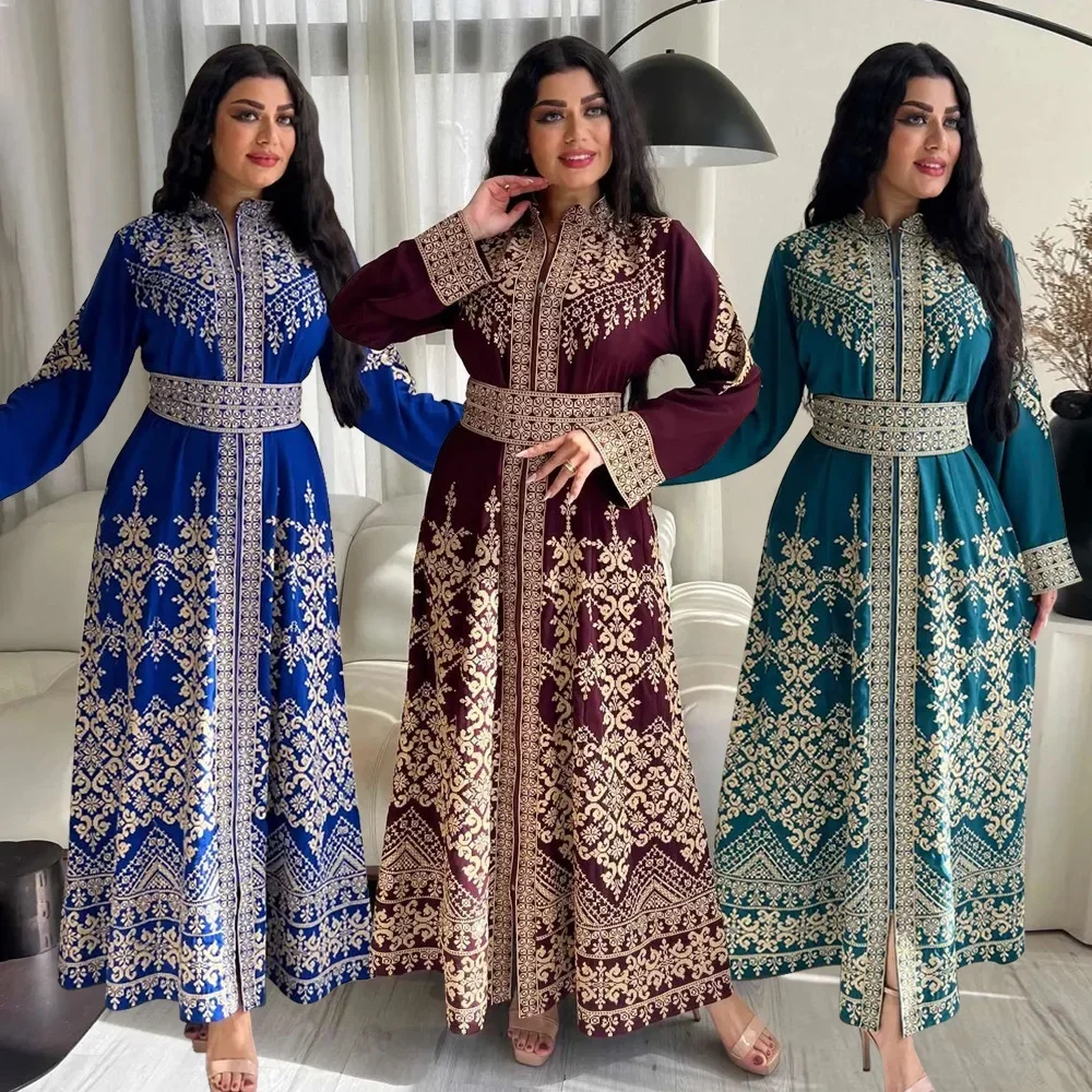 Ramadan Eid Print Jalabiya Muslim Women Zipper Long Dress Robe Dubai Abaya Turkey Kaftan Ethnic Islam Clothing Caftan Vestidos