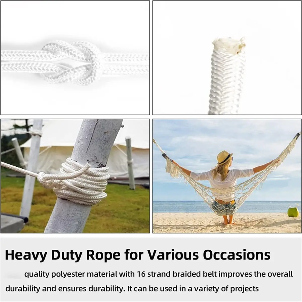 100ft Double Braided Nylon Flag Pole Rope Kit with Zinc Alloy Swivel Snap Hooks for Outdoor Use